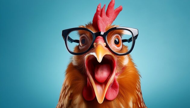 crazy loud chicken wearing glasses and yelling loudly generative ai