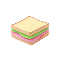 Colorful sandwich illustration featuring three layers of filling between two slices of bread, perfect for a playful food design concept. Transparent background png.