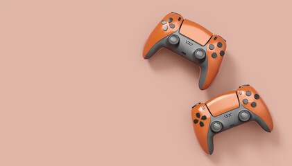 Realistic red video game joysticks or gamepads on red background © Vasyl Onyskiv