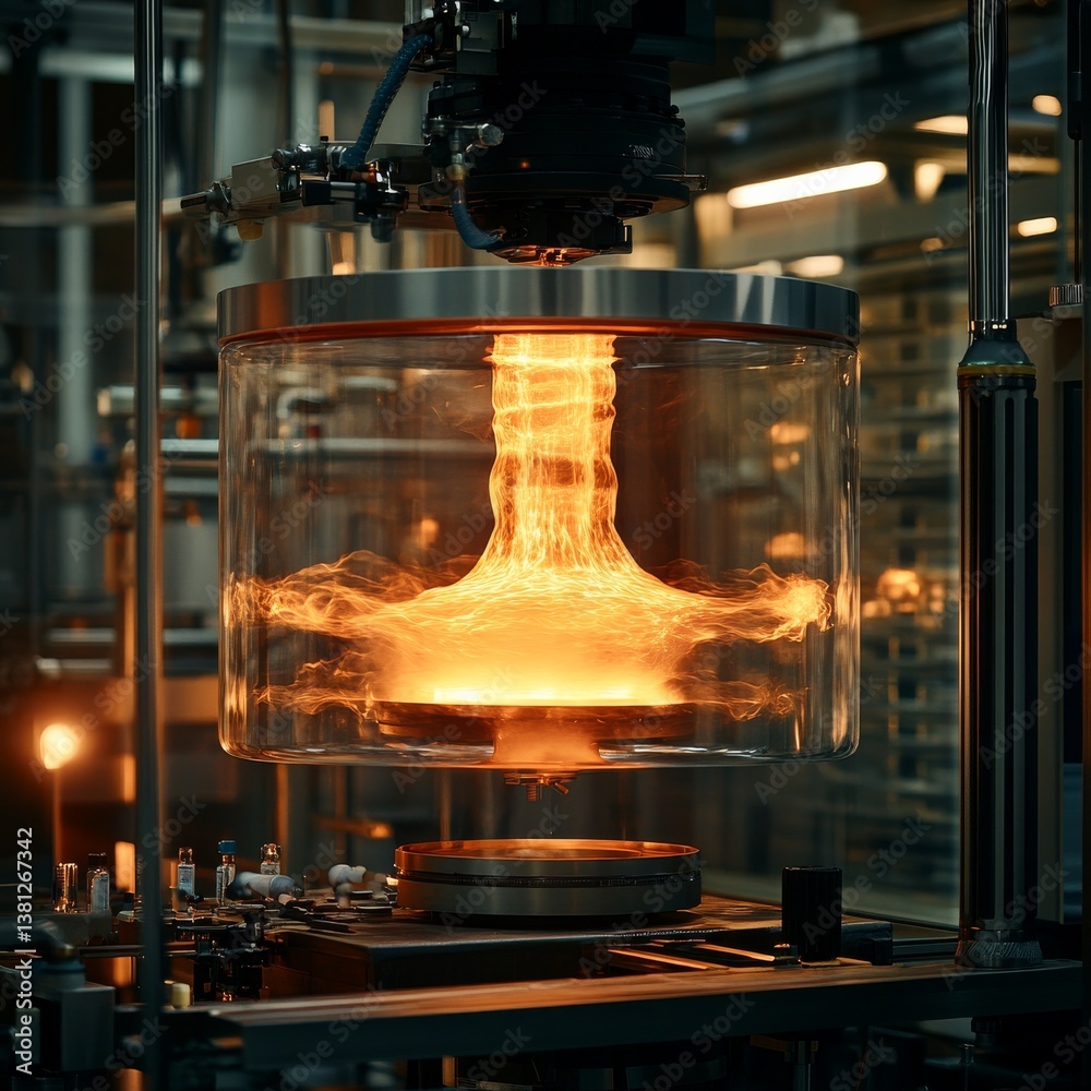 Poster Plasma Experiment: Intense Energy Displayed Within a Glass Enclosure, Science in Action, Futuristic Laboratory