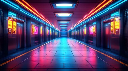 Fototapeta premium Futuristic Neon Corridor Digital Image