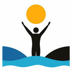 Silhouette of a man looking up at the sun with his hands raised