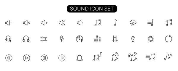 sound, audio, speaker icon set vector