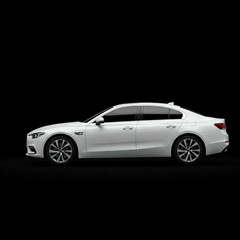 Obraz premium Sleek White Sedan Car Studio Shot on Black Background automotive luxury