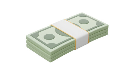 Stack of Money Illustration Secured with White Band on White Background