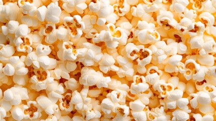 Popcorn delight: A close-up, high-angle shot captures the textures and colors of freshly popped popcorn, perfect for a movie night, snack, or culinary design.