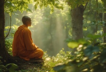 A Monk in the Morning Forest