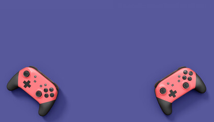 Realistic pink video game joysticks or gamepads on violet background © Vasyl Onyskiv