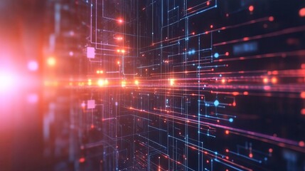 Abstract digital network with glowing lines and nodes representing data flow and connectivity in cyberspace