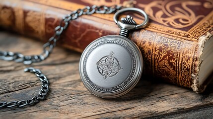Antique pocket watch on aged book