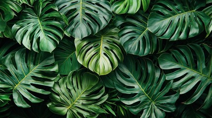 Obraz premium Lush Tropical Monstera Leaves: A Vibrant Green Paradise