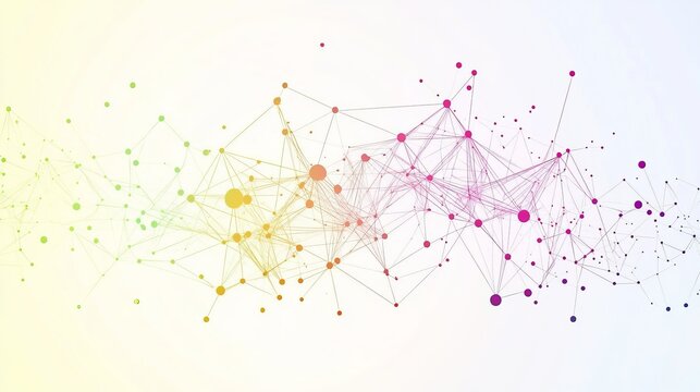 Abstract network of connected dots with gradient colors on a white background illustration design - Powered by Adobe