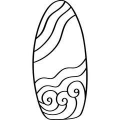 Surfboard with Ocean Design for Adventure Doodle Outline