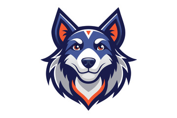Colorful Wolf Mascot Head with Orange Accent Marks and Details on White Background