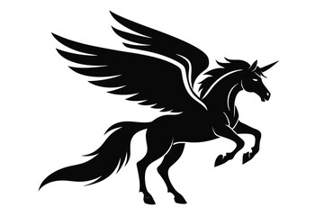 Fototapeta premium Winged Unicorn Silhouette Prancing, Majestic, Mystical Creature, Design