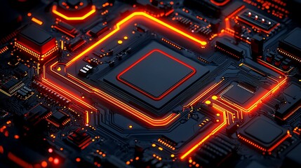 Obraz premium Glowing Circuit Board CPU Closeup High Tech Image