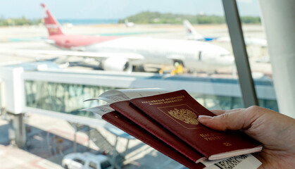 Passports on a suitcase in Aroporta. travel concept