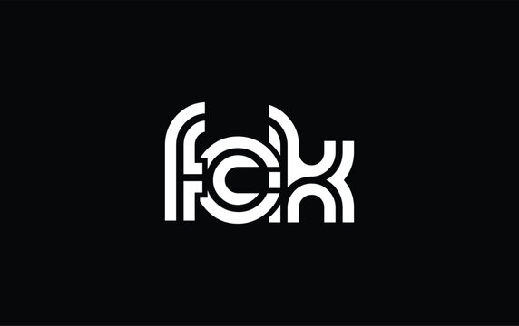 FCK Creative Unique Modern Letter Logo Design. Stylized logo featuring a unique letter design, presenting abstract minimalist aesthetics and modern appeal.