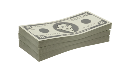 Stack of Ten Dollar Bills Illustration Showing Currency Concept