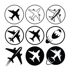 Set of Airplane line icons. Related to transportation, plane, outline, art, silhouette, vector, air and more. Thin linear style icons. Vector illustration.