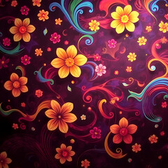 Obraz premium Abstract colorful background with swirling patterns of flowers, waves, and abstract shapes art illustration design