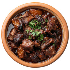 Moroccan-style roasted mutton with dates, isolated on a transparent background.