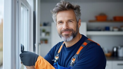 A skilled specialist showcasing care and precision in window adjustments while wearing gloves, capturing a moment of expert craftsmanship.