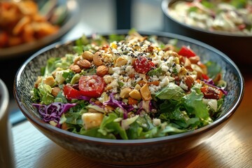 salad with nuts and seeds next to a bowl of creamy coleslaw