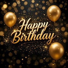 happy birthday celebration. Luxurious Golden Happy Birthday Greeting Card with Balloons and Sparkles