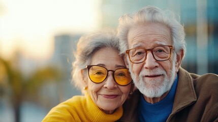 A Joyful Elderly Couple Sharing Love Outdoors, Emphasizing Joy and Togetherness in Their Golden Years