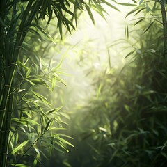 Verdant Bamboo Forest with Sunlight Rays in Peaceful Landscape