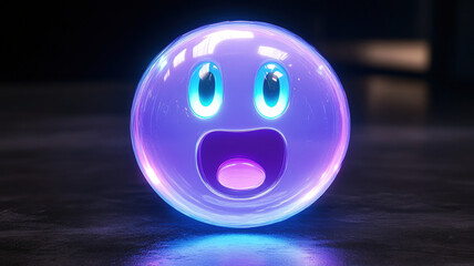 Fototapeta premium Glowing Surprised Face Sphere Lamp with Blue Light 