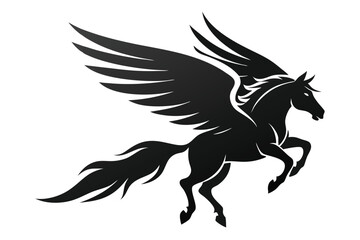Fototapeta premium Silhouette Horse With Wings Vector, Elegant Pegasus Isolated On White Background