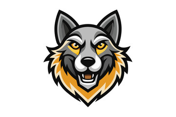 of a Cartoon Wolf Head with Sharp Features on a White Background