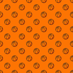 Pattern of basketballs on orange background