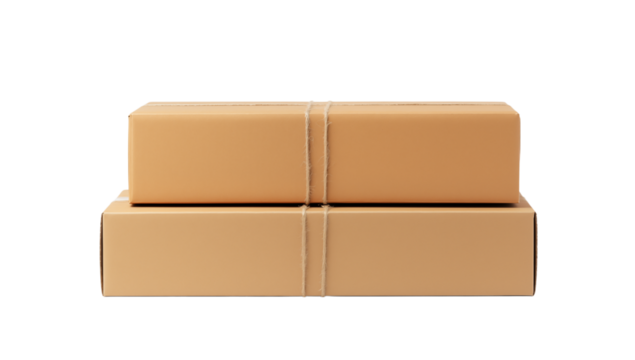 A simple image showing two cardboard boxes stacked neatly against a  in studio light on transparent background png