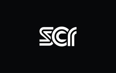 SCR Creative Unique Modern Letter Logo Design. Stylized logo featuring a unique letter design, presenting abstract minimalist aesthetics and modern appeal.