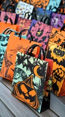 Spooky Halloween Night Illustration: Detailed Pumpkin Jack-o'-Lantern with Bats and Eerie Forest Silhouette.