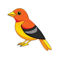  Bright Flame-Colored Tanager Bird Artwork