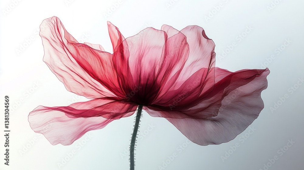 Aufkleber delicate petals of a red flower float gently, their translucent layers illuminated by soft sunlight.