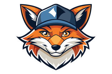 Obraz premium Cartoon Fox Head Mascot with Blue Cap & Golden Eyes on White Background