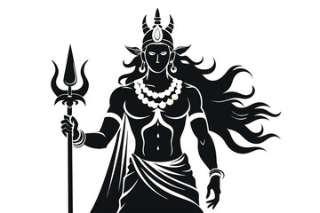 Shiva Silhouette with Trident, Horned Crown, and Beaded Necklace 