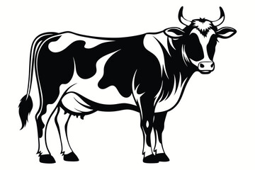Standing Cow with Black and White Spots on White Background