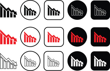 Decreasing graph icon in flat and line set. Arrow going down sign symbol isolated on transparent background