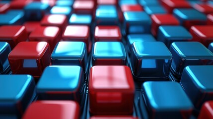 Obraz premium Abstract Digital Cubes: A Symphony of Blue and Red