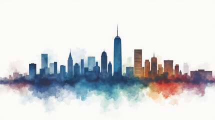 Corporate Skyline Watercolor Painted with Company’s Colors