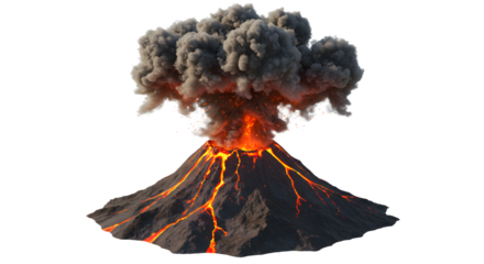 Volcano Erupting with Lava Flowing and Smoke Rising into the Sky