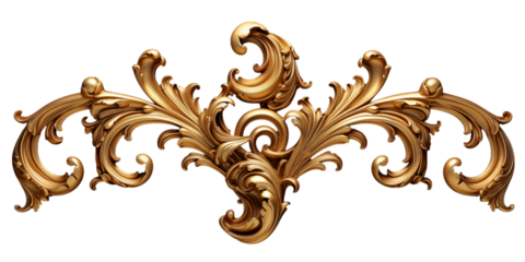 Ornate golden baroque flourish design element on a  with intricate details and curves on transparent background png