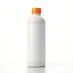 Blank White Plastic Bottle with Orange Cap, Isolated on White Background for Custom Branding and Product Design