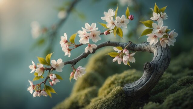 Cherry Blossom Branch in Full Bloom, Vivid Background